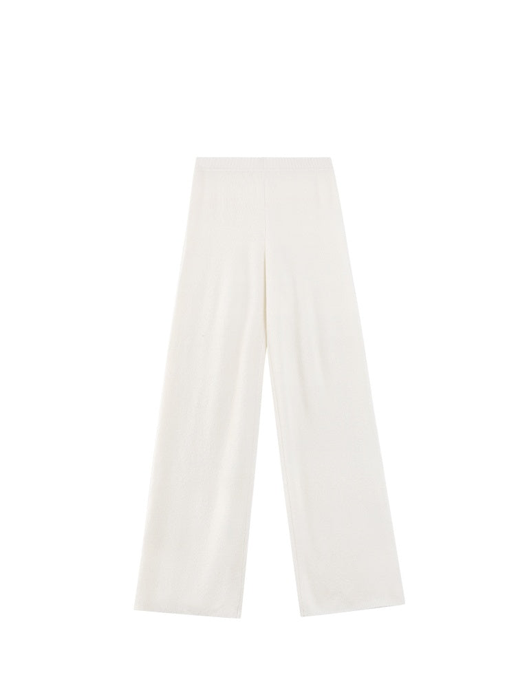 Soft Merino Wool Knit Pants – Ultra-Fine Elastic Waist Knit Trousers with Draped Fit for Women