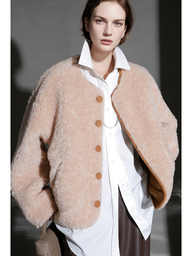 Reversible Suede Wool Coat for Women – Short Plush Jacket, Thick Warm Outerwear, Stylish Fall Winter New Arrival