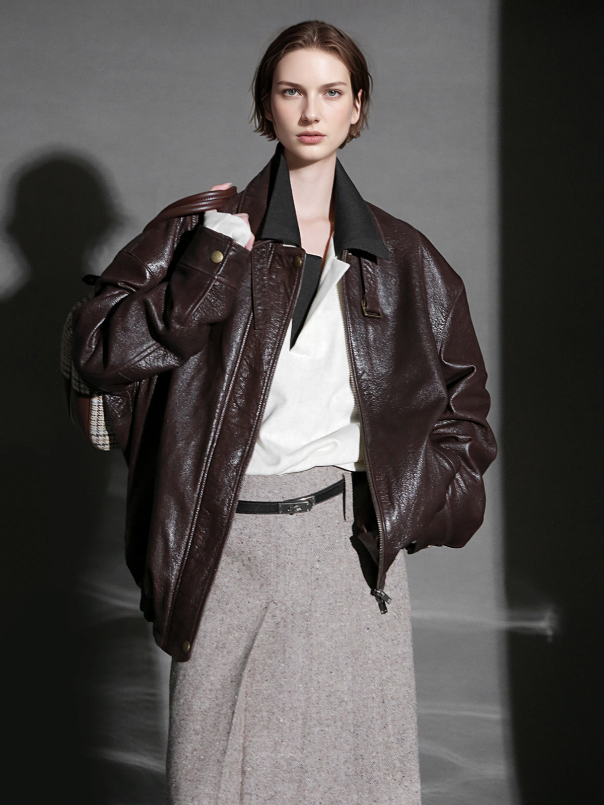 Luxury Collection Vegetable-Tanned Sheepskin Leather Jacket for Women – Stylish Webbing Trim Moto Outerwear