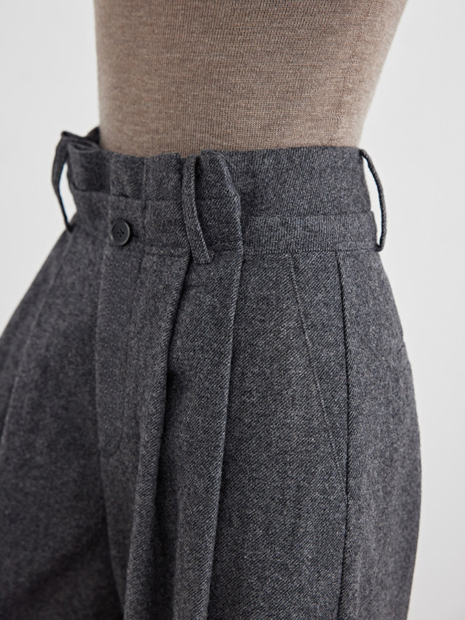 Women's Gray Wool Wide-Leg Pants – Draped Straight-Leg Casual Suit Trousers for Fall, Influencer Favorite