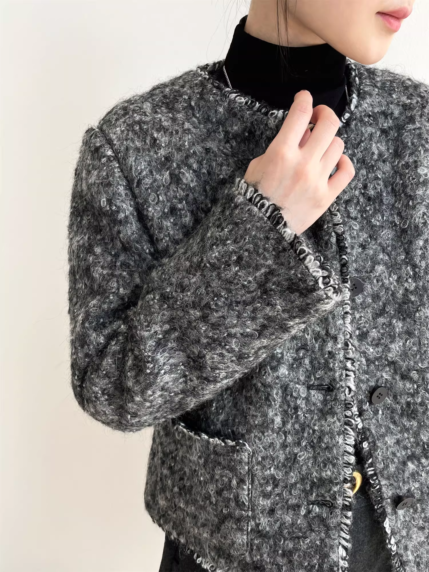 Women’s Wool Blend Down Jacket | 90% White Duck Down Elegant Bouclé Style Winter Coat