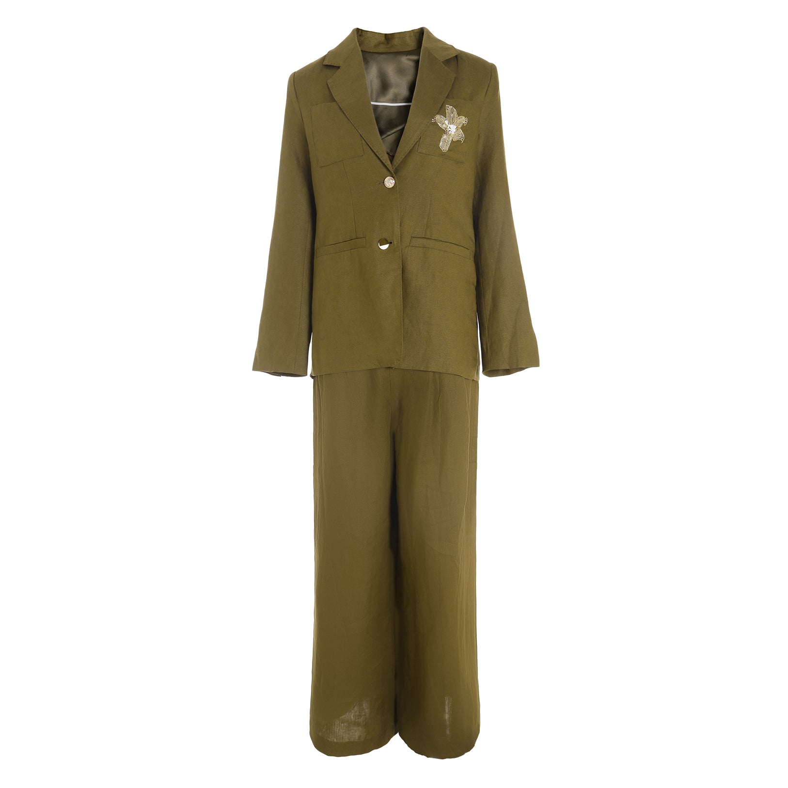 Linen Retro Loose Suit+Wide-leg Pants Commuter Two-piece Set