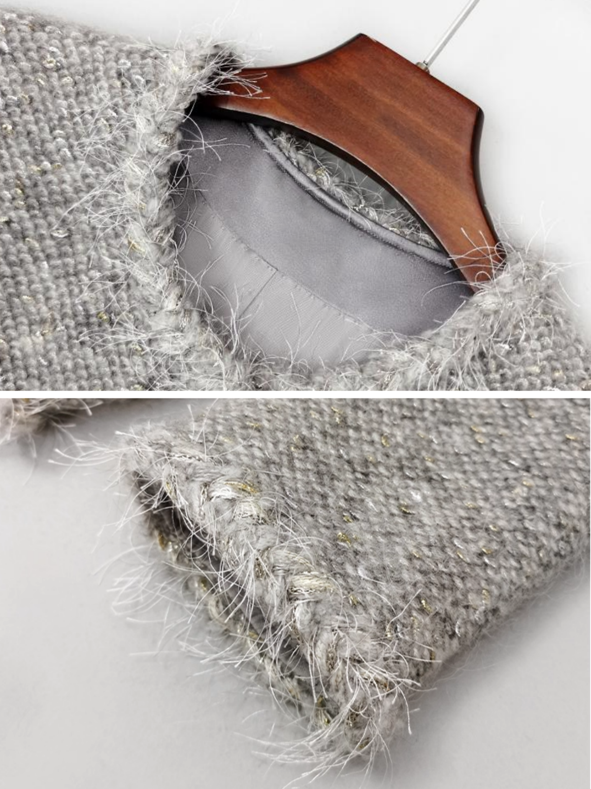 Wool Tweed Fringe Collarless Jacket – Made to Measure