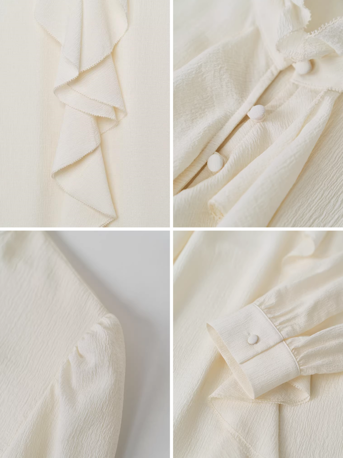 Women's Limited-Edition Heavyweight Crinkled Waffle Silk Ruffle Blouse – Elegant Fall Statement Shirt