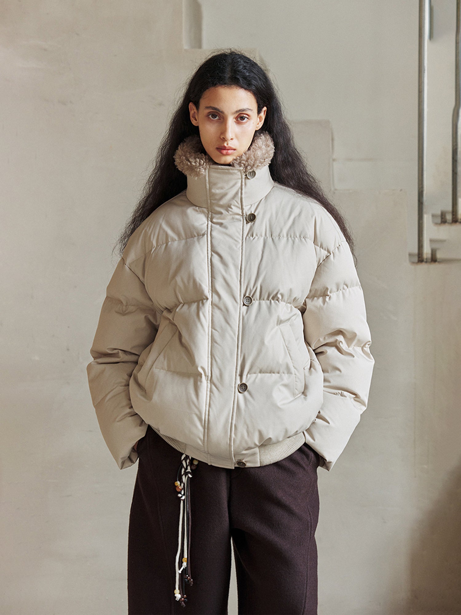 Thickened Winter Sherpa-Trim Stand Collar Down Jacket for Women – Warm Oversized Puffer Coat