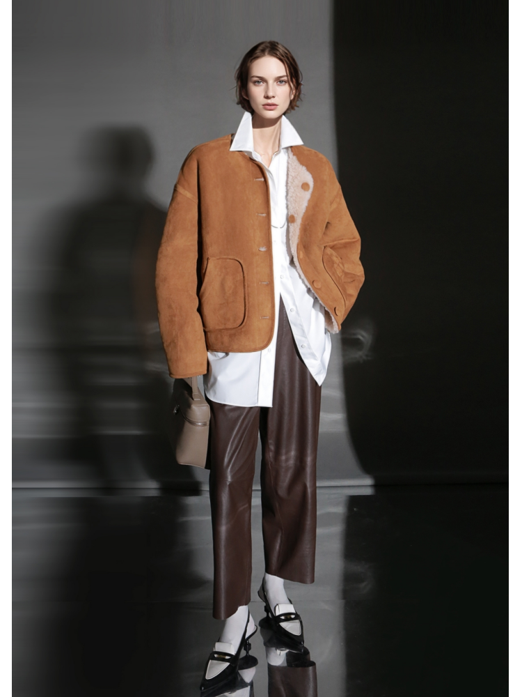 Reversible Suede Wool Coat for Women – Short Plush Jacket, Thick Warm Outerwear, Stylish Fall Winter New Arrival