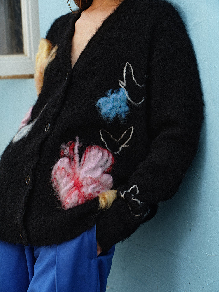 Alpaca Wool Butterfly Jacquard Cardigan & Sweater – Winter Lazy Knit (Sold Separately)
