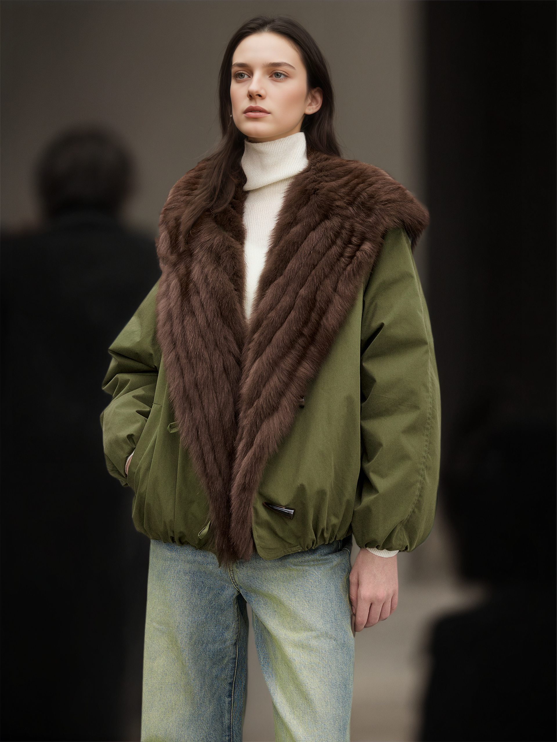 Women’s Short Down Parka Jacket with Fox Fur Hood | 90% White Goose Down Winter Coat