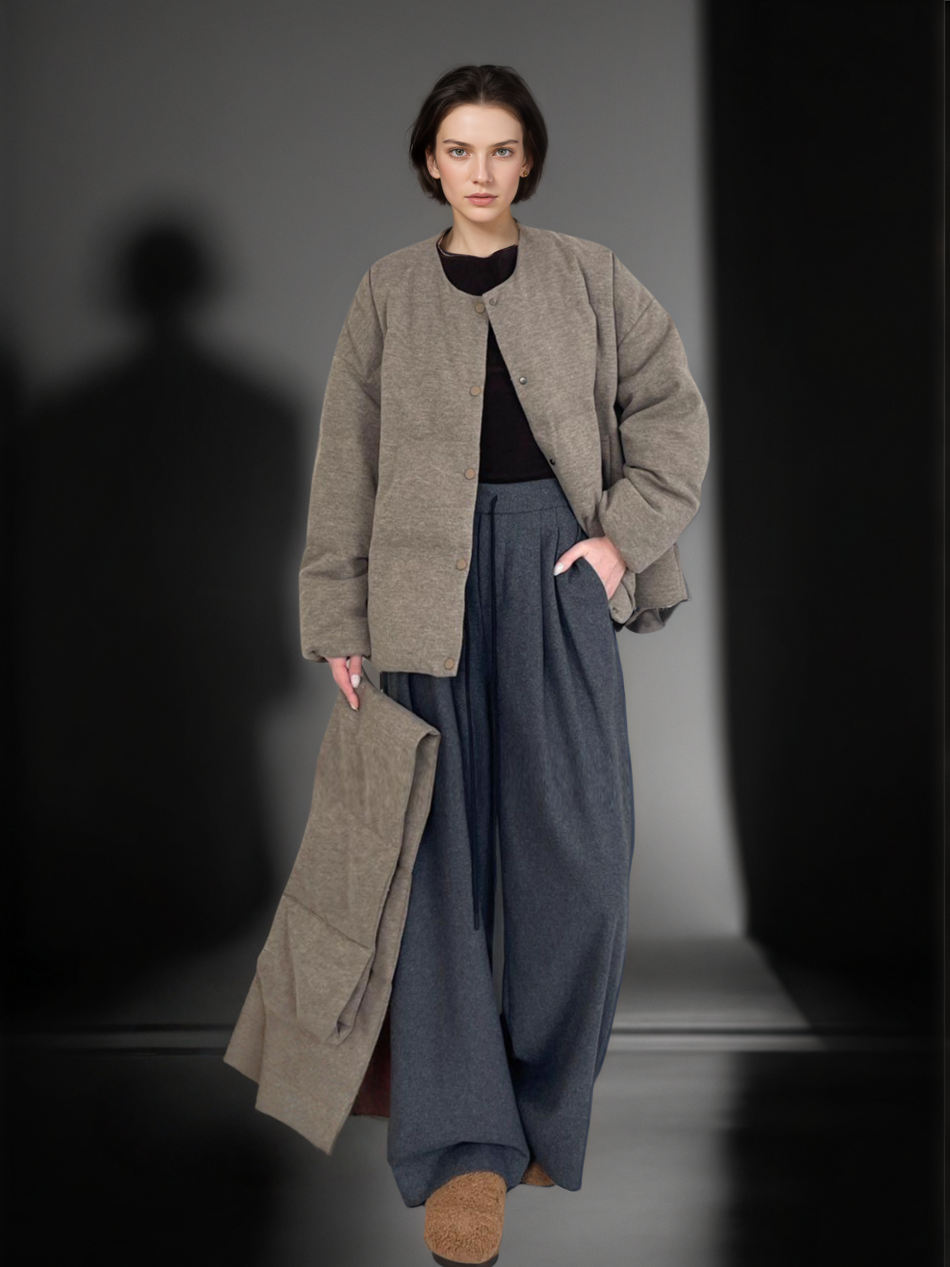 Women’s Ultra-Light Wool Yak Blend Down Jacket | 90% White Duck Down Warm Puffer Coat with Scarf Design