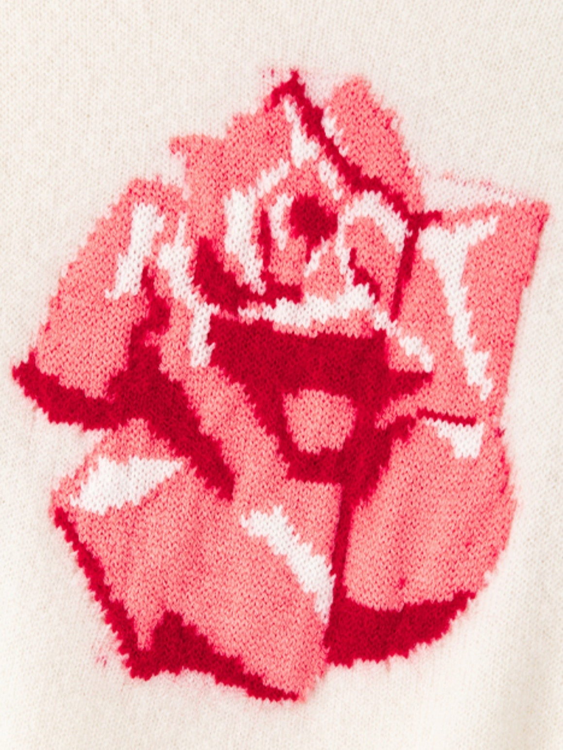Soft Wool Rose Jacquard Sweater – Semi-Worsted Round Neck Pullover for Women