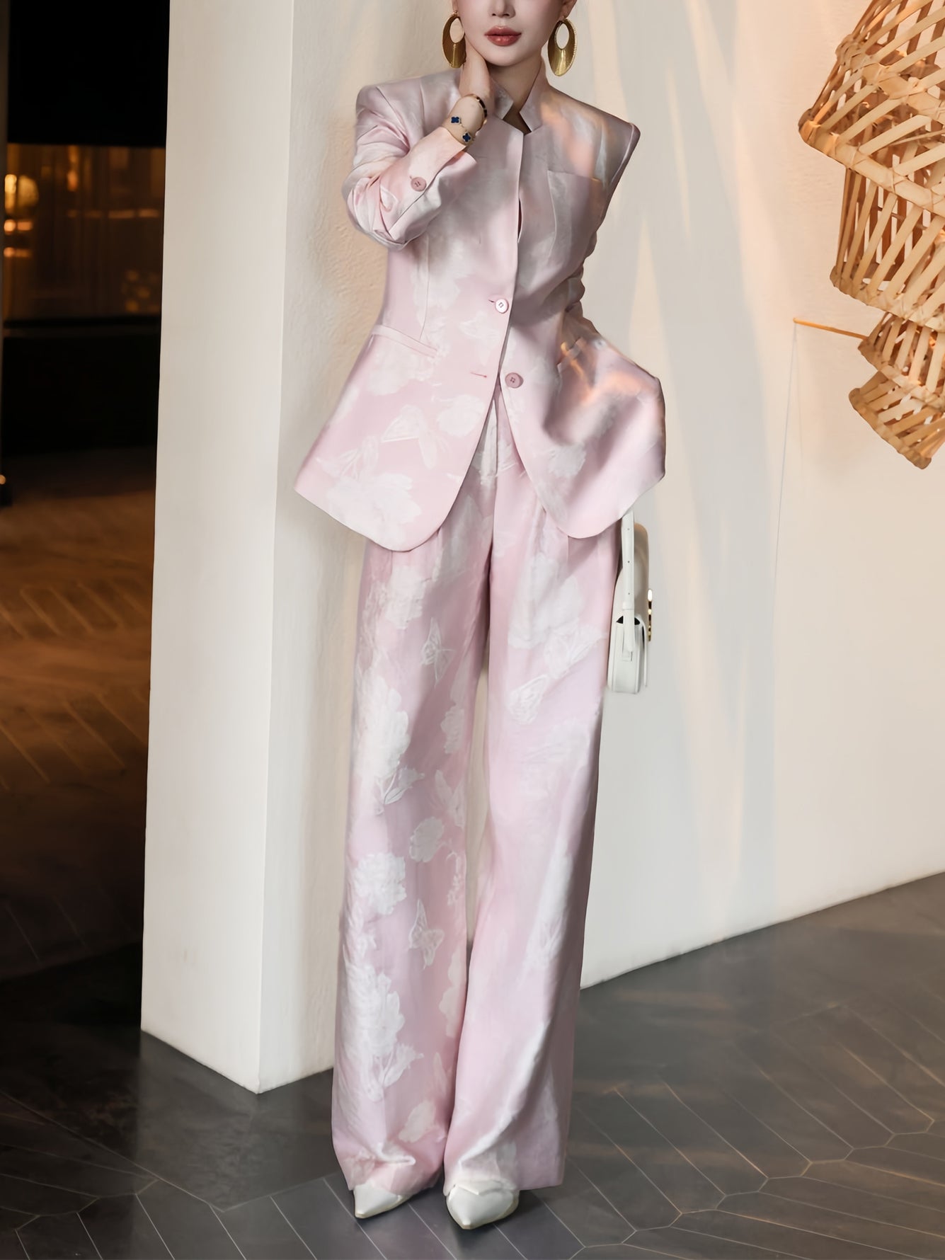 Haute Couture Jacquard Three-Piece Set – Designer Autumn Blazer, Vest & Trousers