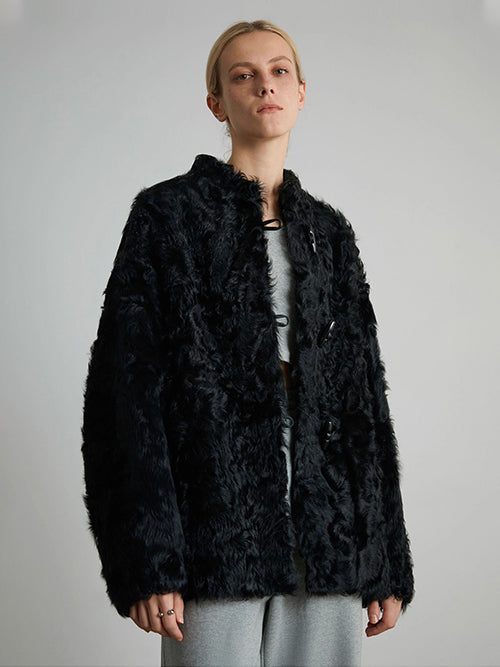 Women’s Short Shearling Jacket — Curly Wool Fleece, Warm Cozy Lambswool Coat