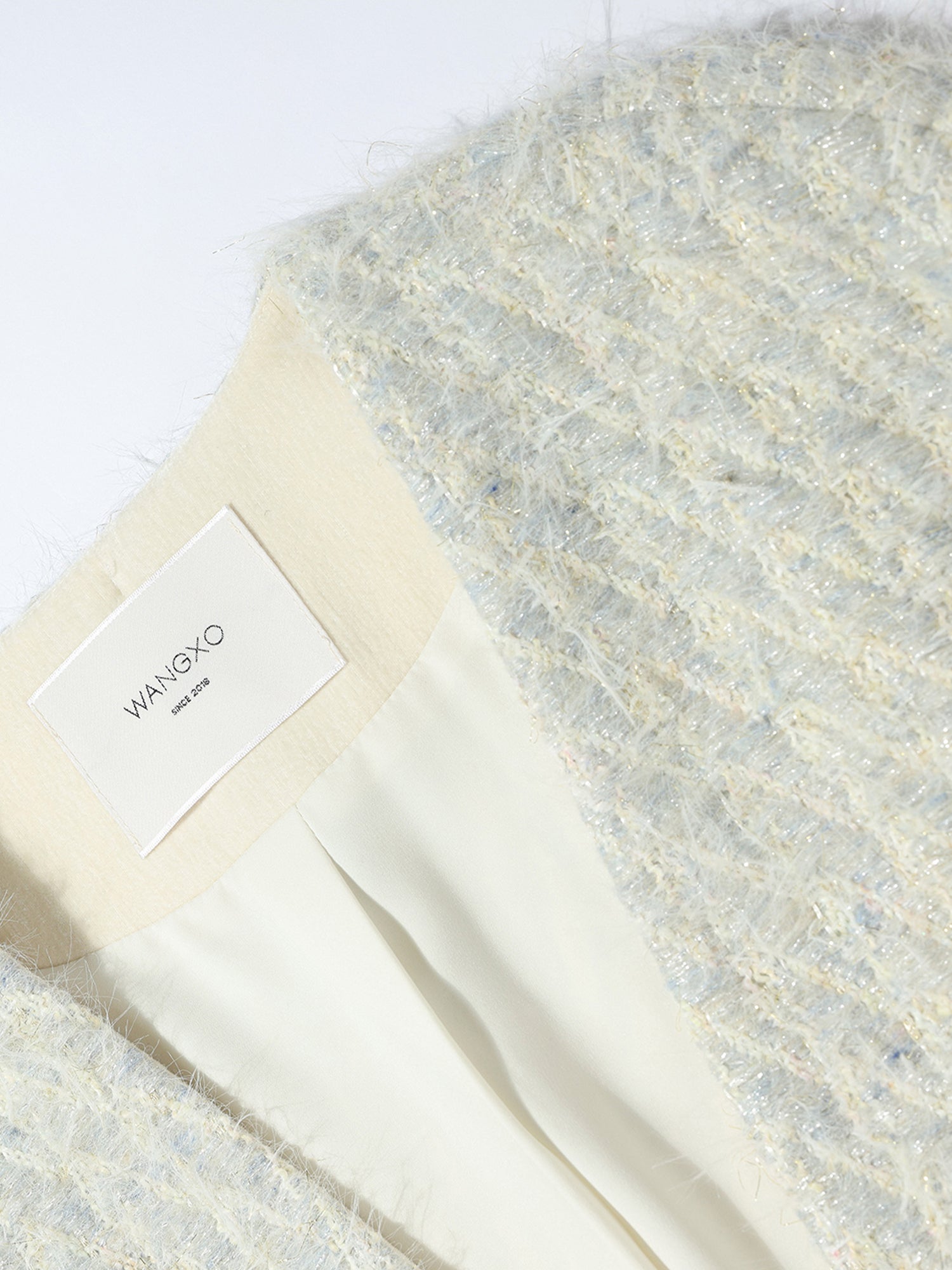 Luxury Wool Jacquard Tweed Set – Long-Hair Color-Yarn Bouclé Short Boxy Jacket & Halter Dress