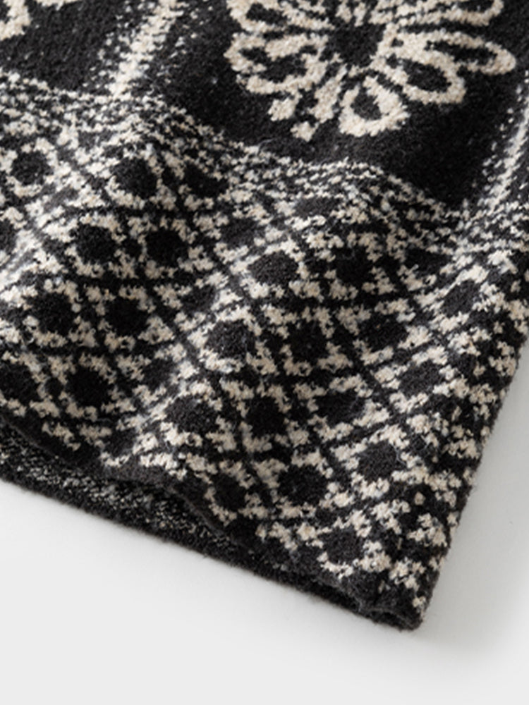 Paris Snow Velvet Fair Isle Knit | French-Style Tie Polo Collar Loose Slimming Pullover Sweater