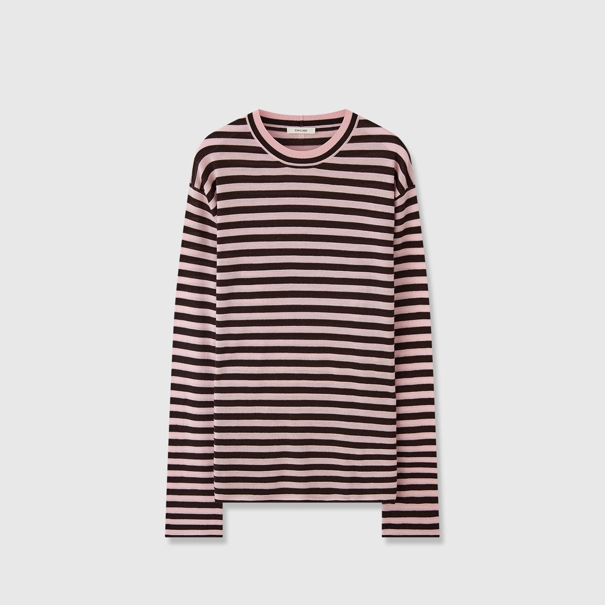 Minimalist Wool Striped Base Layer Top for Women – Coffee Brown & Soft Pink Fashion Knit