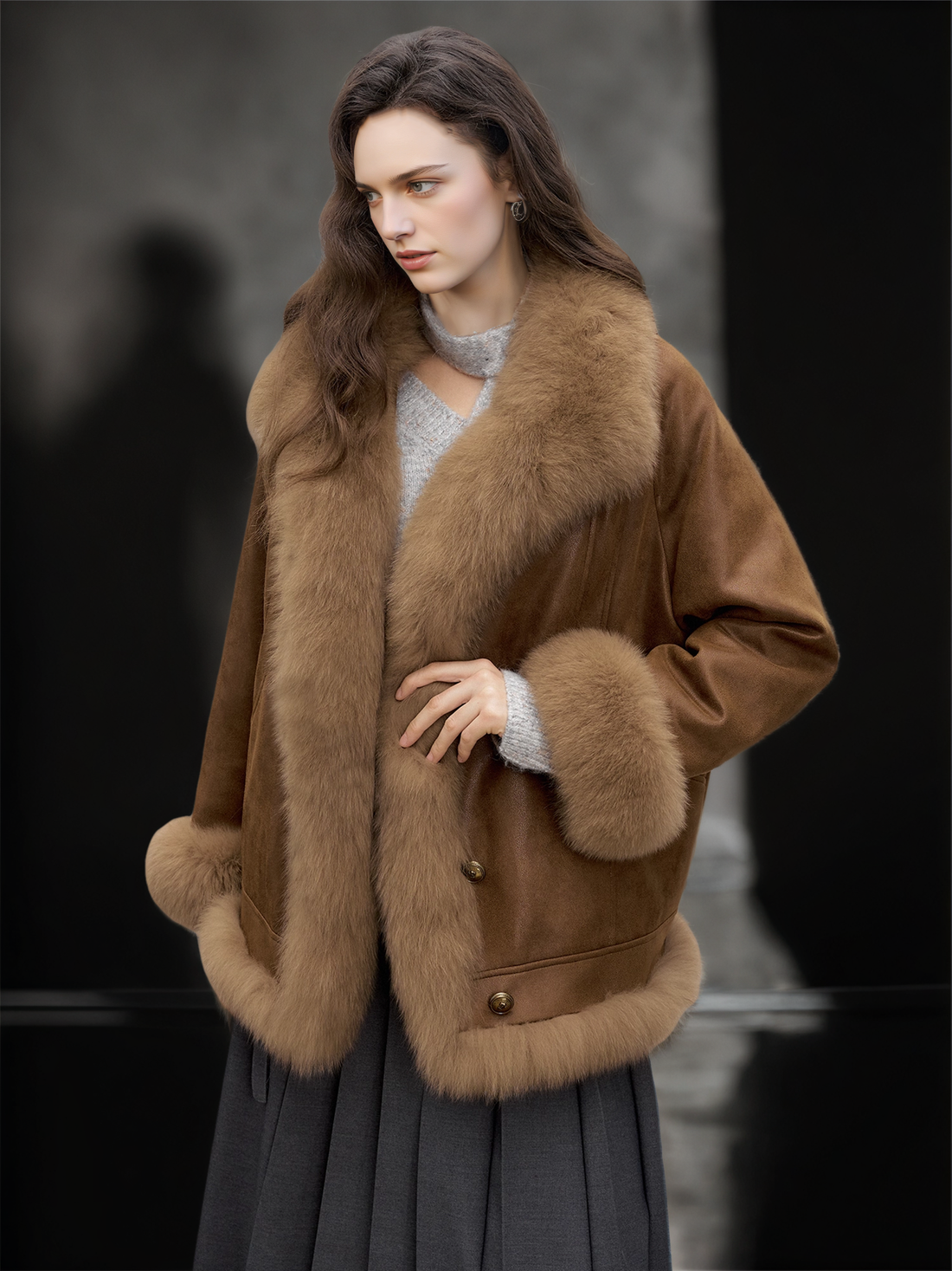 Women’s Mid-Length Down Coat with  Fox Fur Hood | 90% White Goose Down Winter Jacket