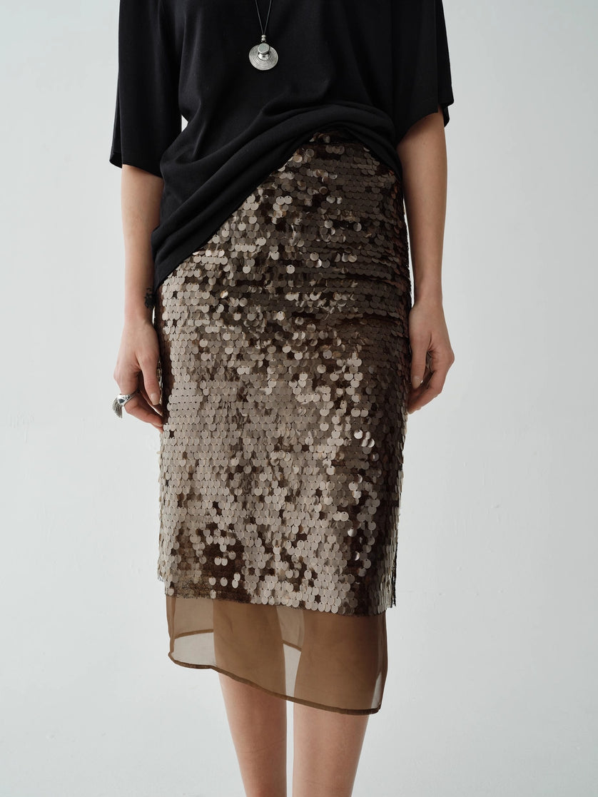 3D sequin organza skirt outfit inspiration