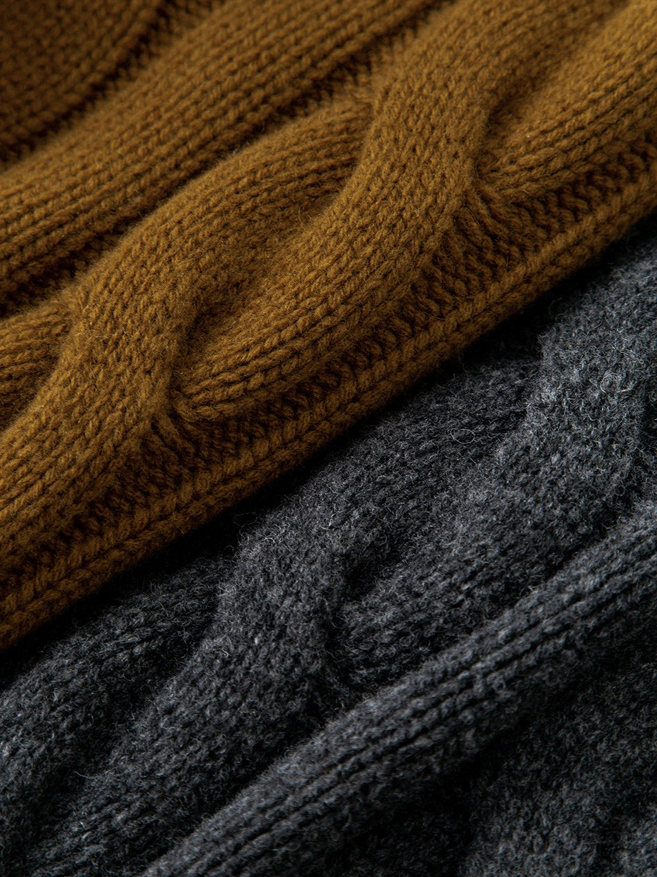Sculptural Cable Knit Series Autumn/Winter Essential Pure Wool Yarn Chunky Knit Polo Sweater – Oversized Silhouette
