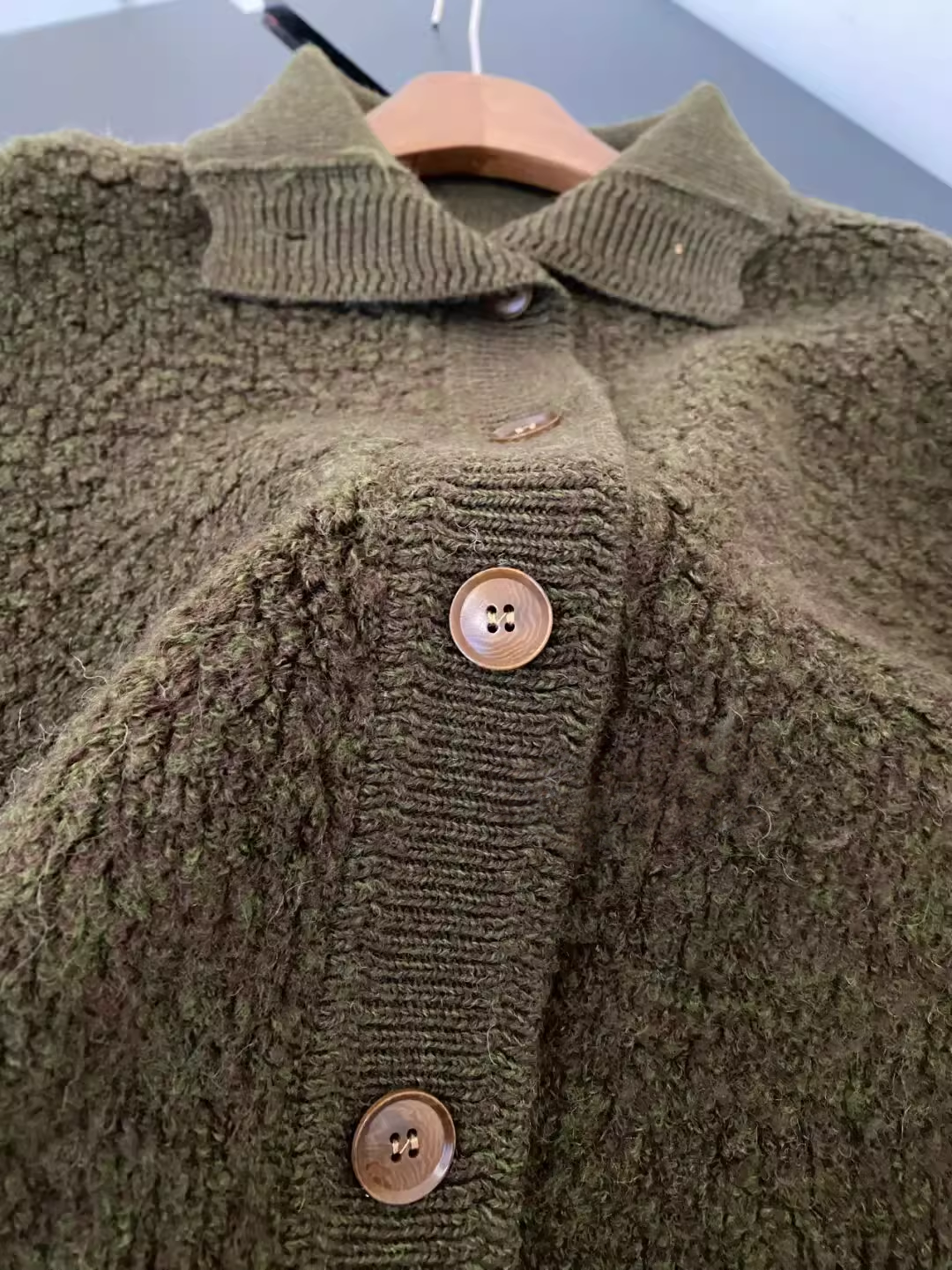 100% Wool Bouclé Knit Stand Collar Sweater Jacket for Women | Heavyweight Thick Textured Wool Cardigan