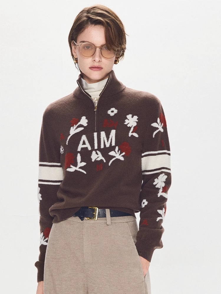 Vintage Ski-Inspired Jacquard | Wool & Cashmere Slim-Fit Stand Collar Sweater – Retro Winter Knitwear