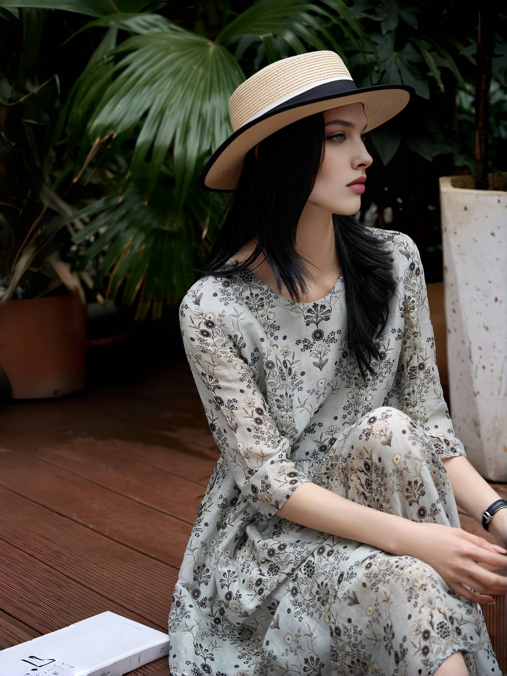 Luxury Silk-Linen Blend Dress – Floral Print, Effortlessly Elegant