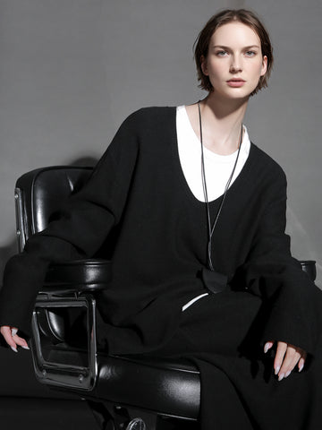 High-End Textured Wool Knit Set for Women – U-Neck Yangzi Yarn Sweater & Stretch Skirt Two-Piece Outfit