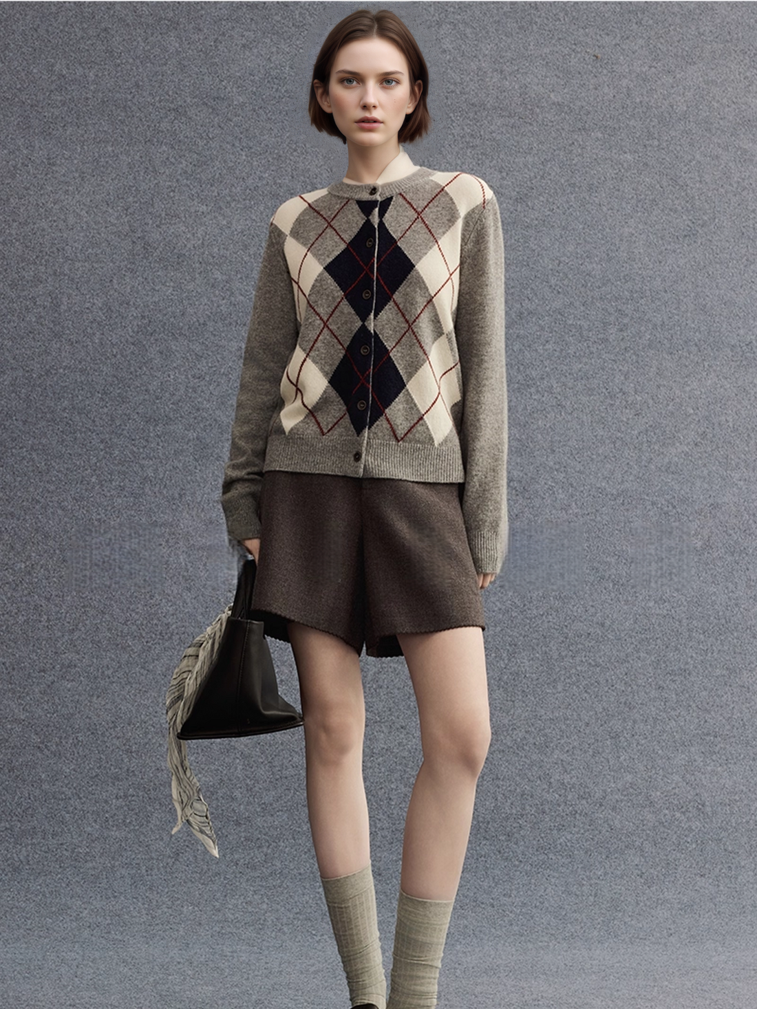 Australian Merino Wool Plaid Cardigan | Vintage Drop-Shoulder Intellectual-Style Knitwear for Women