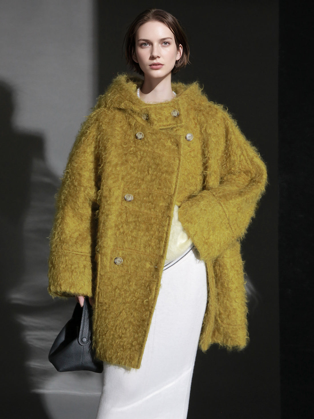 Cloud Plush Hooded Mohair Wool Coat for Women – Double-Faced Teddy Textured Wool Overcoat, Soft and Warm Winter Outerwear