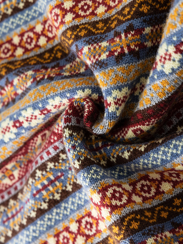 Fair Isle Jacquard Knit Vest for Women – French Vintage Scissor V-Neck Geometric Sweater Top