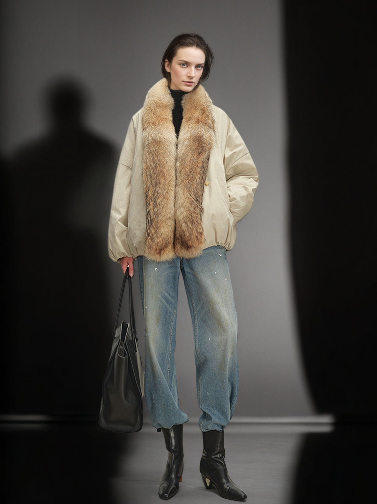 Hungarian White Goose Down Parka with Detachable Fur Trim (Raccoon/Fox) – Snow Mountain Style Winter Coat