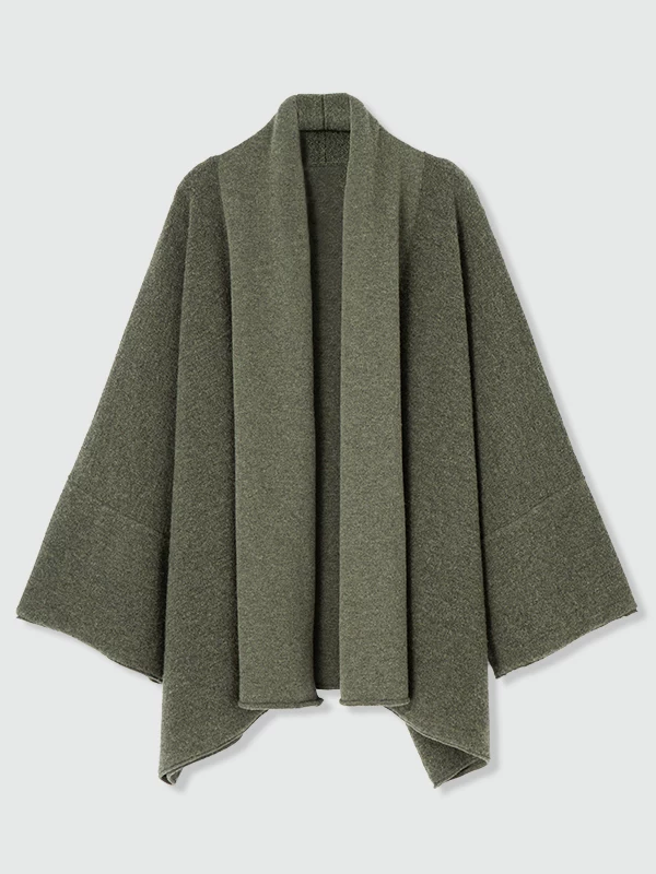 Relaxed Cozy Loop-Spun Cashmere–Wool Knit Sweater Cape — Oversized Layering Cardigan