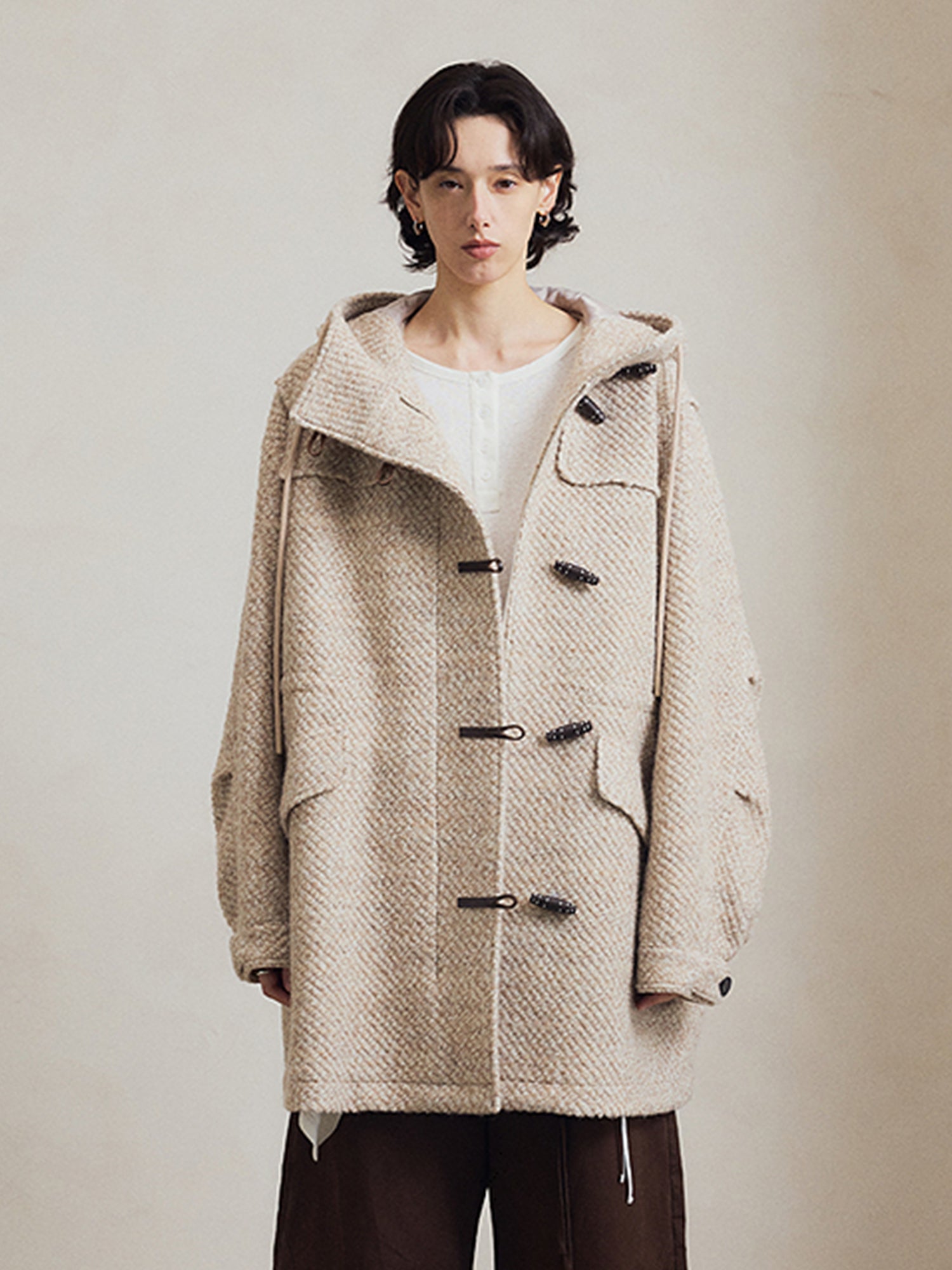 Wool-Blend Vintage Hooded Duffle Coat for Women – Loose Fit, Cozy Autumn-Winter Outerwear