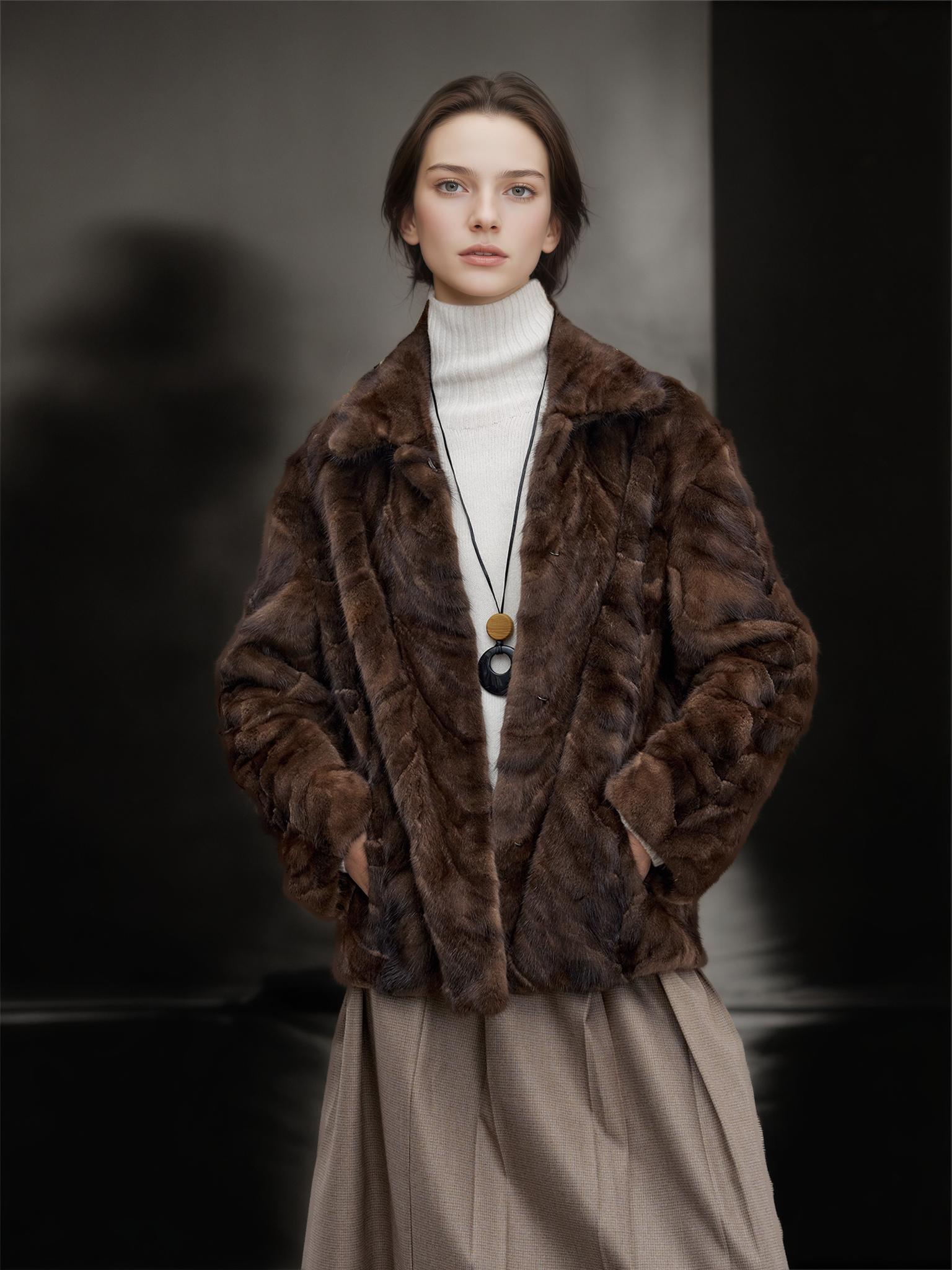 Women’s Short  Mink Fur Coat with Turn-Down Collar | Elegant Winter Jacket