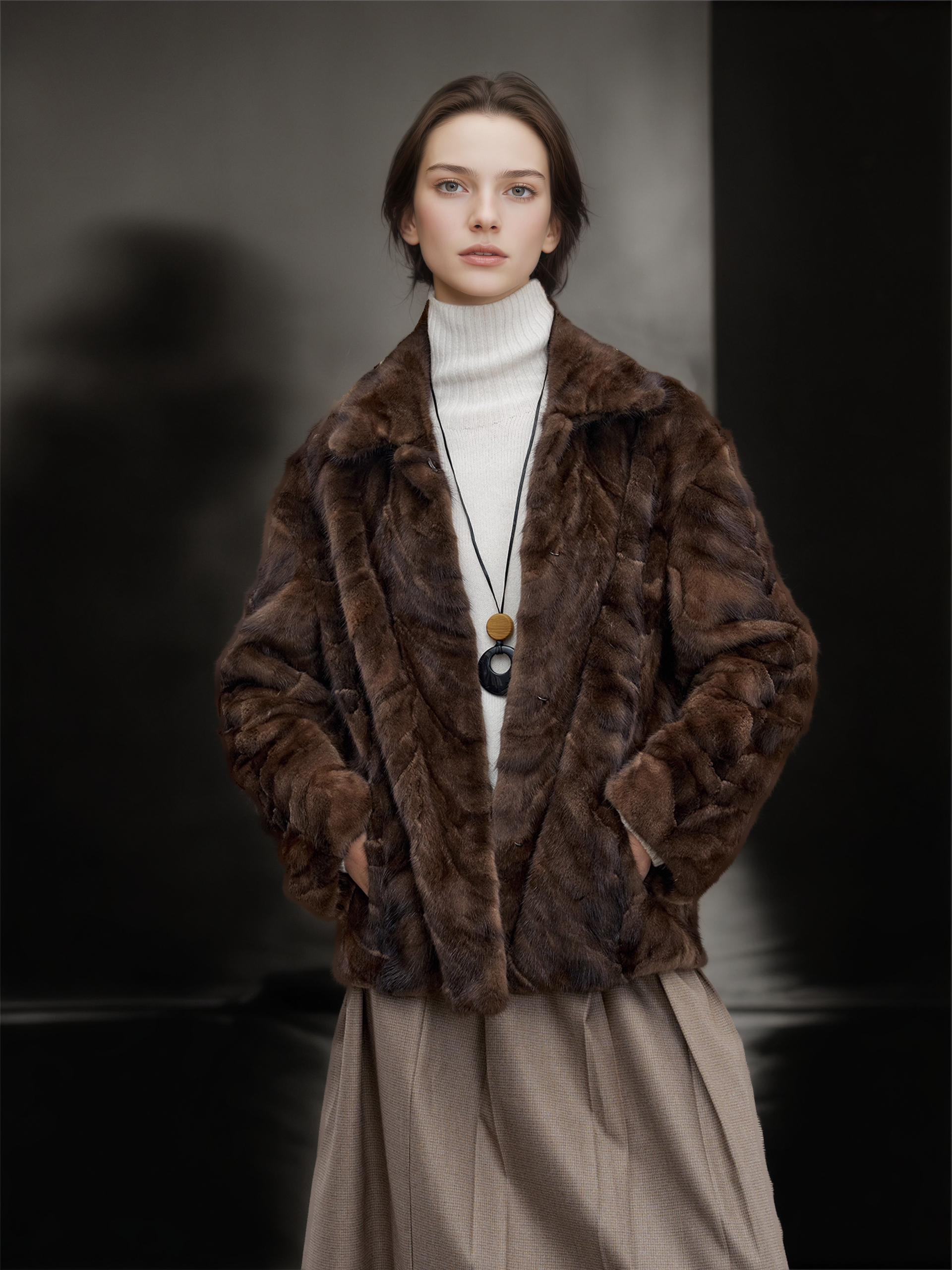 Women’s Short  Mink Fur Coat with Turn-Down Collar | Elegant Winter Jacket