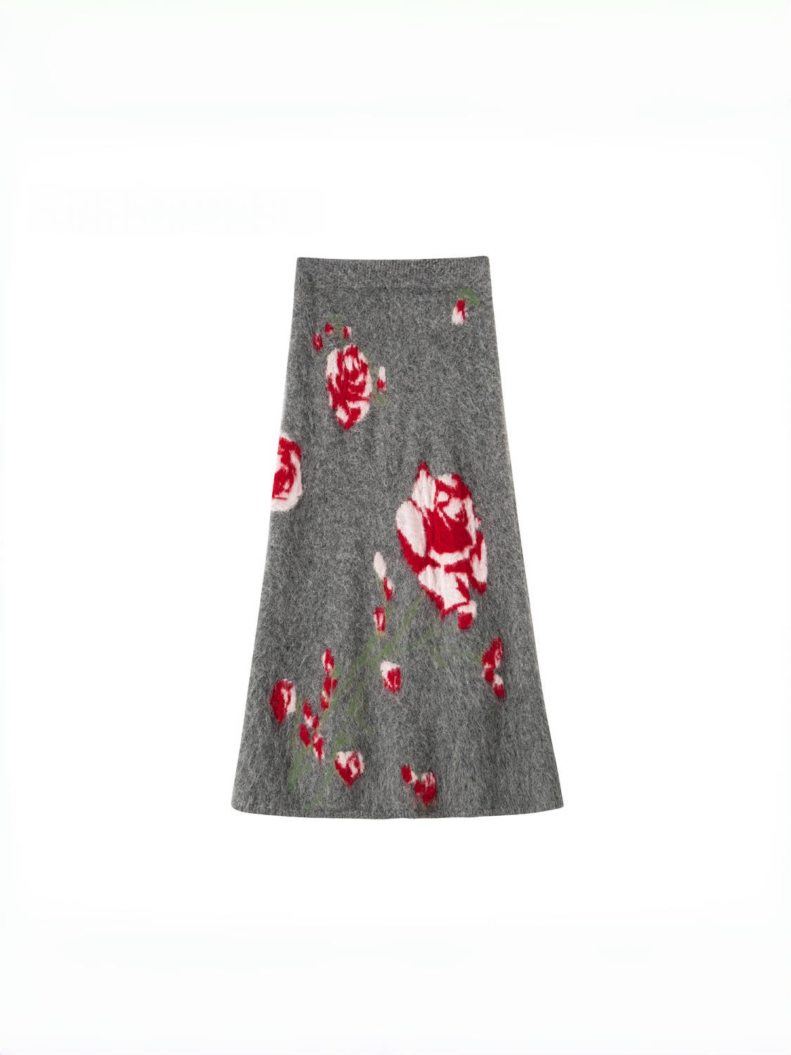 Luxury Alpaca Rose Jacquard Cardigan & Mermaid Skirt – Relaxed Fit (Sold Separately)