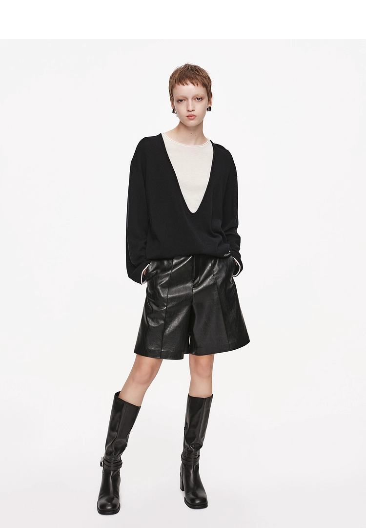 Women’s Wool Layered-Look Sweater | Soft Faux-Two-Piece Knit Top