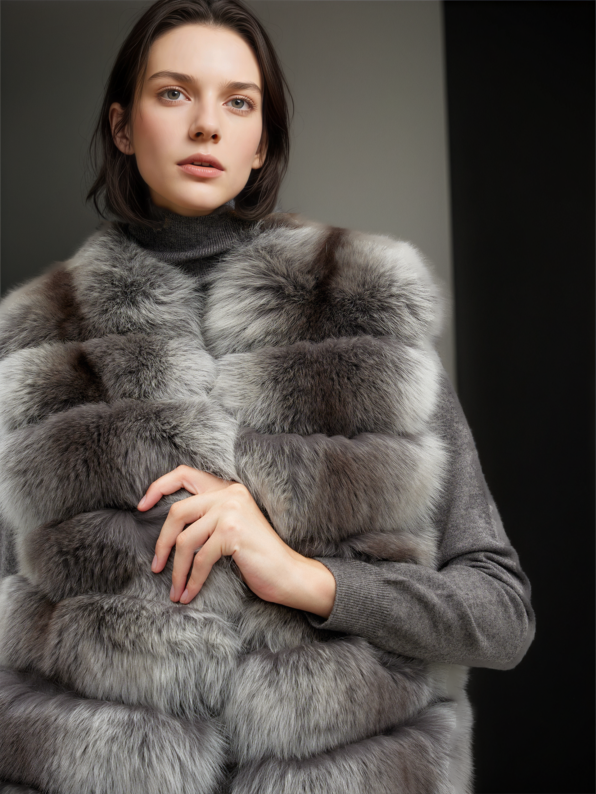 Women’s Fox Fur Vest | Mid-Length Slim Fit Winter Gilet Inspired by Finnish Saga Furs Style