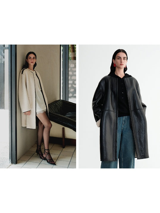 Reversible Sheepskin Lamb Fur Coat - Loose-Fit Wool-Trimmed Shearling Jacket