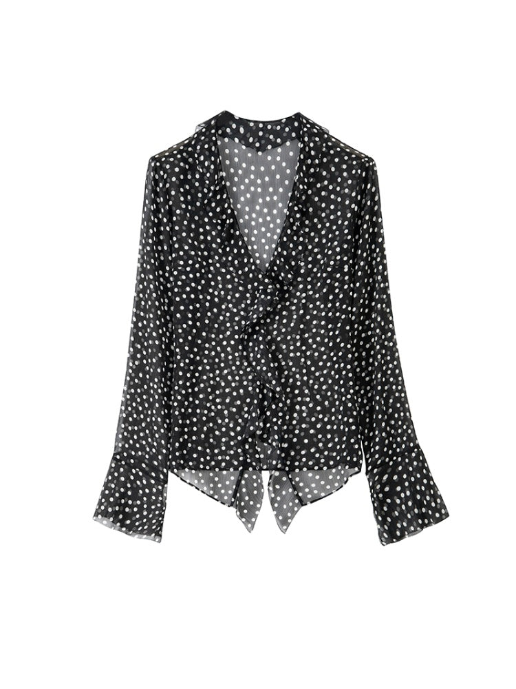 Romantic Ruffle Collar Polka Dot Chiffon Blouse for Women | Lightweight Vacation & Office Wear