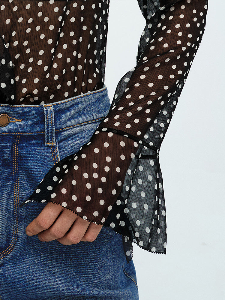 Romantic Ruffle Collar Polka Dot Chiffon Blouse for Women | Lightweight Vacation & Office Wear