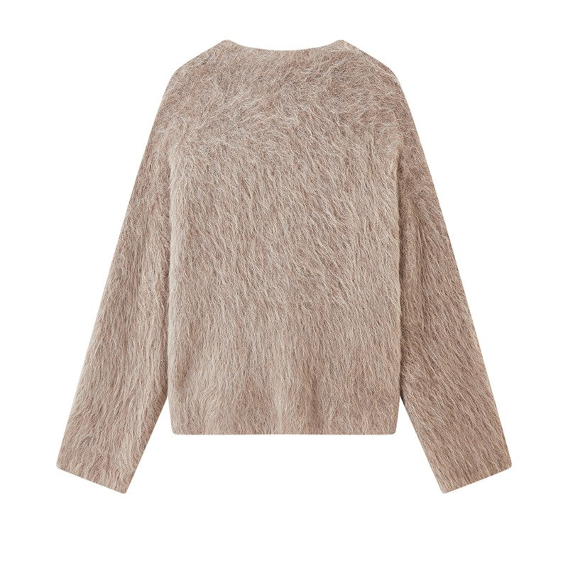 Alpaca-Blend Brushed Knit Sweater for Women | Soft Fuzzy Relaxed-Fit Pullover