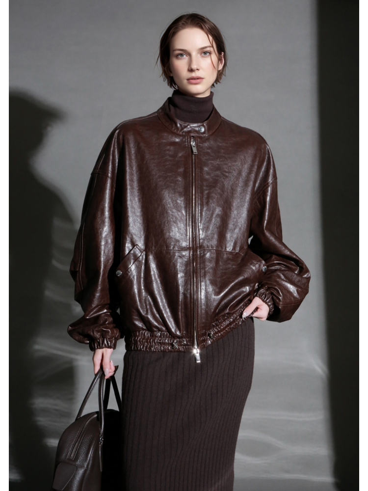 Women’s Sheepskin Leather Moto Jacket – Casual Chic Cropped Biker Style Short Coat for Autumn