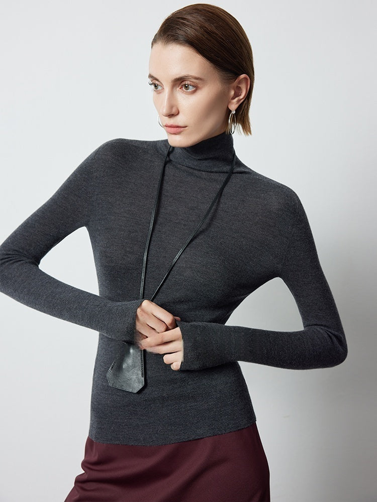 Slim-Fit Seamless Merino Wool Knit | Semi-High Neck Base Layer for Women | Autumn Winter Essential