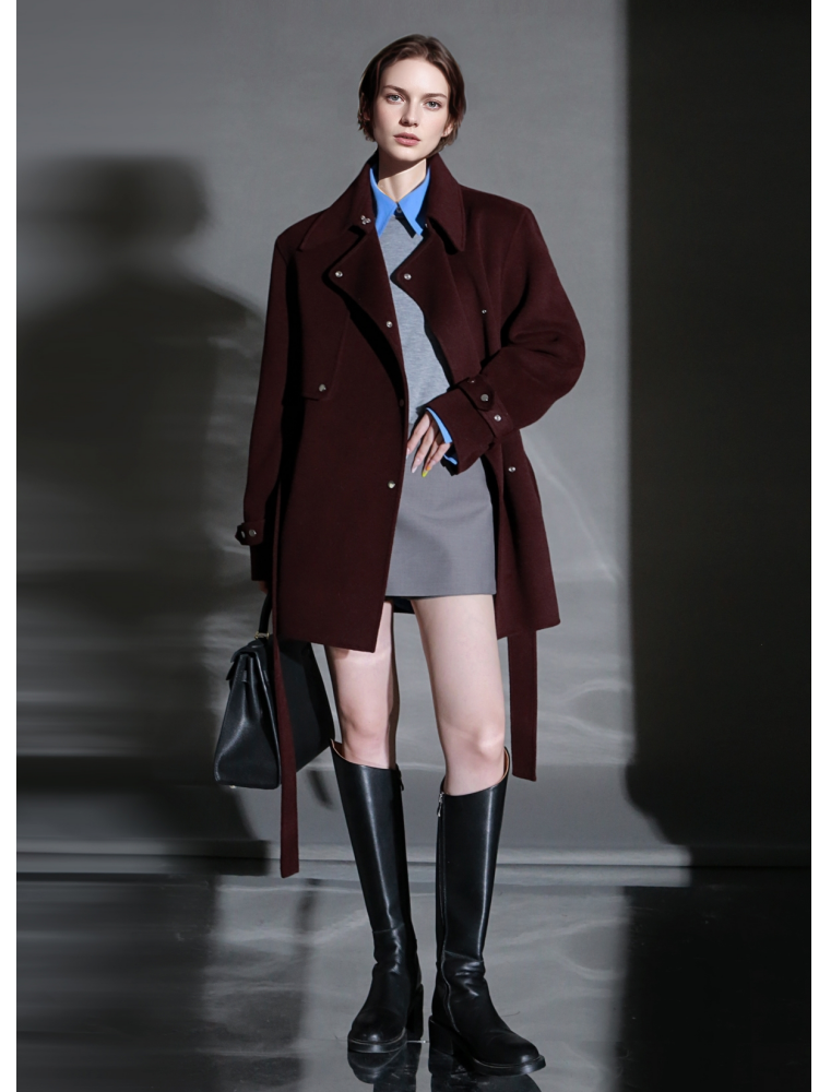 French Minimalist Chic Wool Coat for Women – Double-Faced Cashmere Overcoat with Lapel and Metal Buttons, Fall Winter Elegant Outerwear