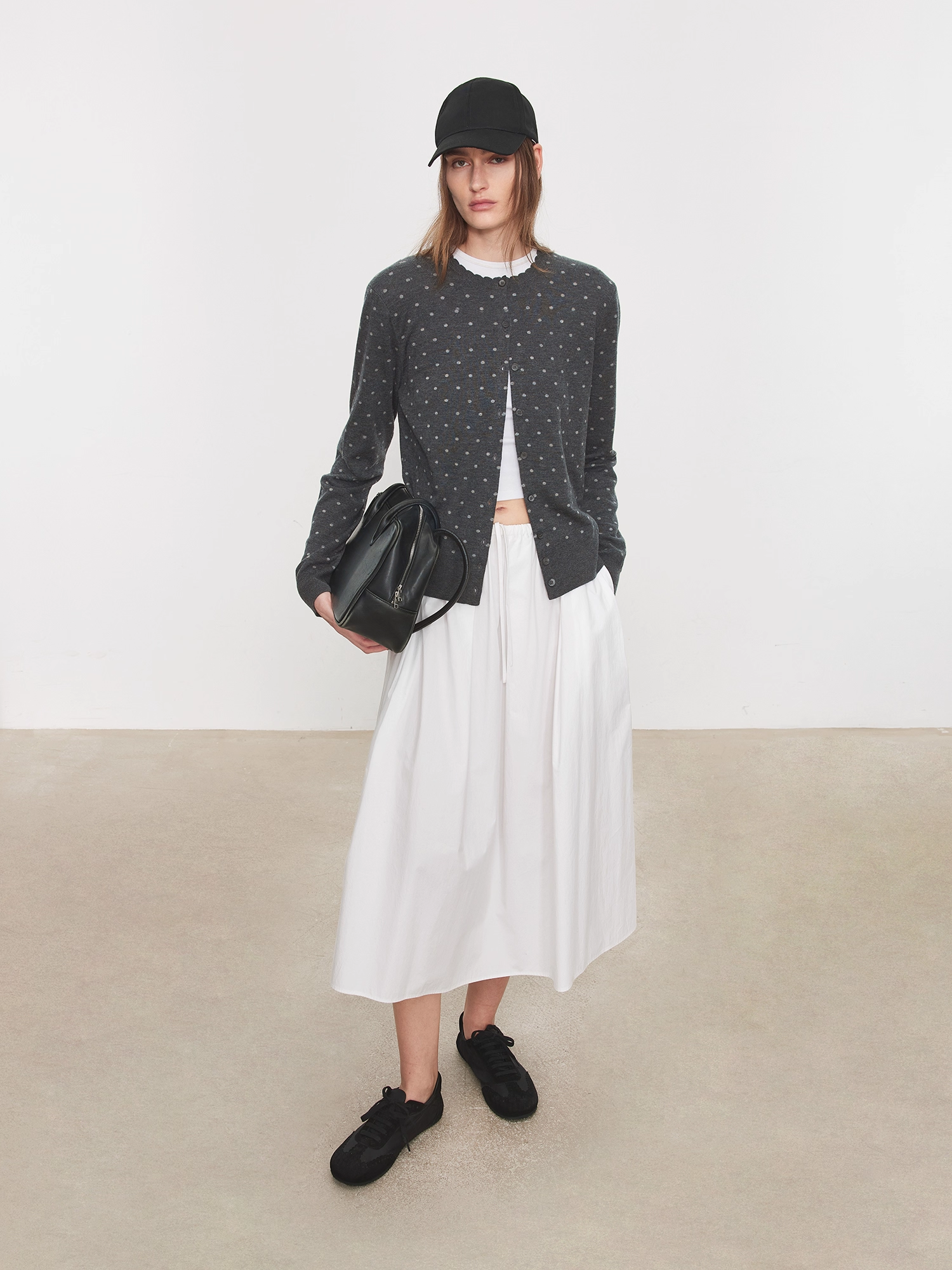 Vintage Double-Layer Jacquard Polka Dot Cardigan | Mercerized Wool Petal-Collar Knit