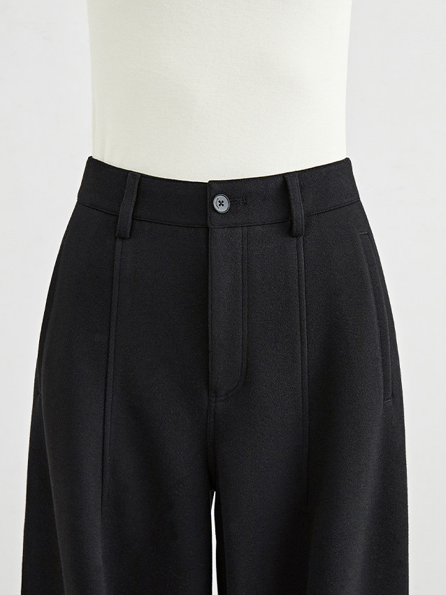 Women's Black Scythe Pants – Fall/Winter Extended Wool Wide-Leg Banana Trousers