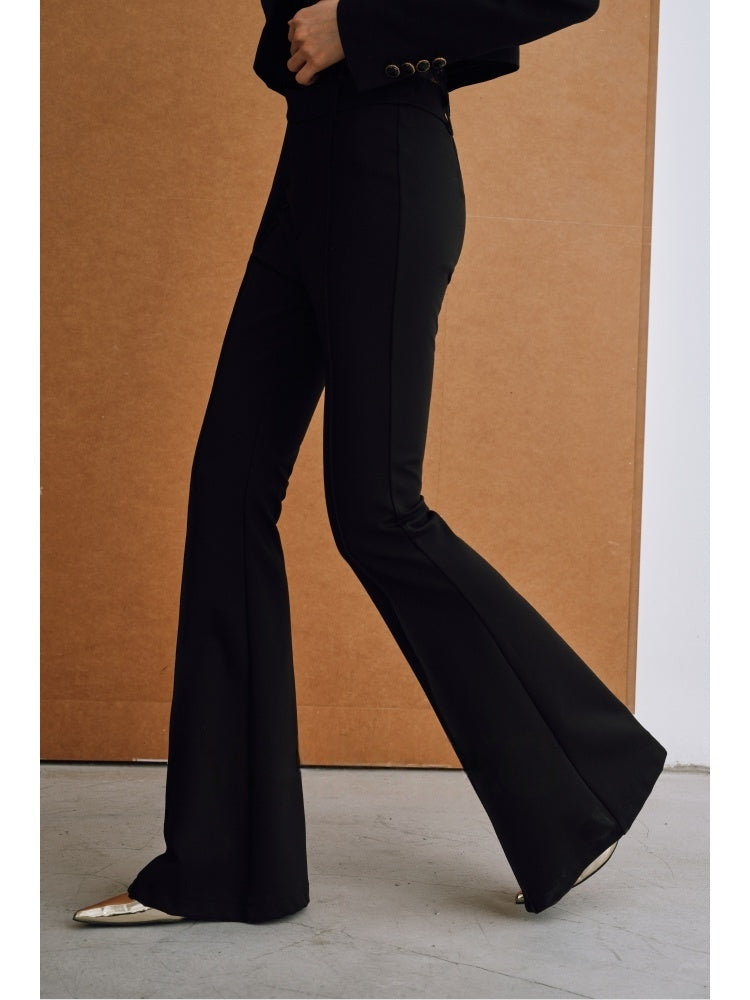 Refined Stretch Roman Fabric Pants – Handcrafted 3D Seaming, Yuppie-Style Flared Horse Hoof Hem