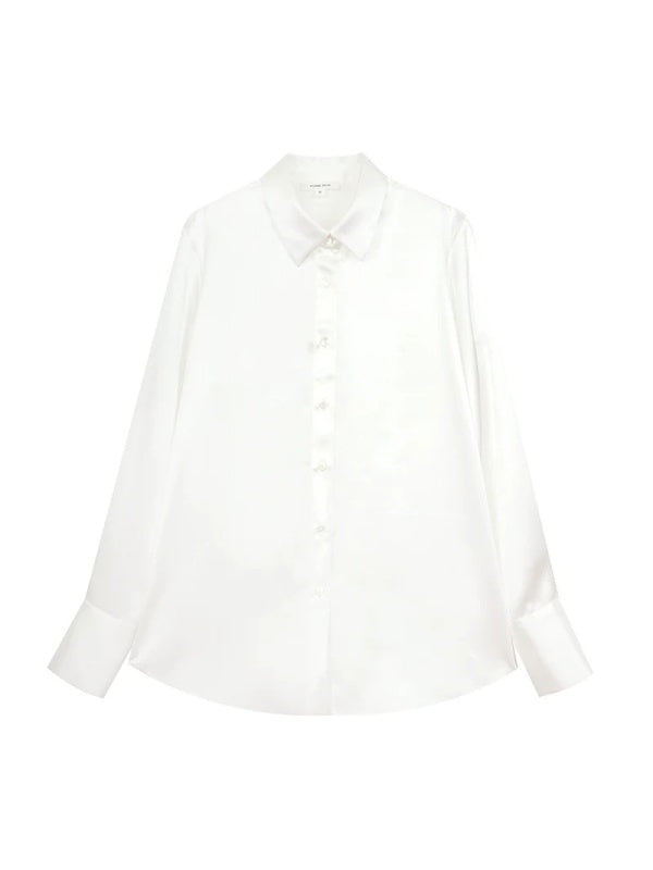 Women's Heavyweight Mulberry Silk Shirt – Relaxed-Fit Solid Color Collared Silk Blouse