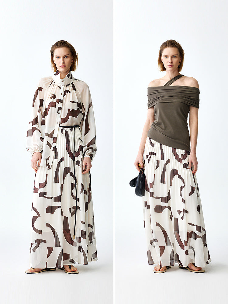 Geometric Logo Print Chiffon Skirt for Vacation & Commuting | Lightweight Elegant Women's Summer Skirt