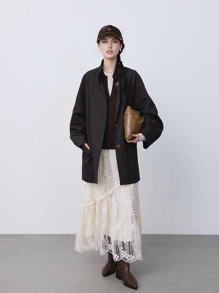 French Romantic Lace Hollow Skirt with Heavy Embroidery | Autumn Elegant A-Line Midi Skirt
